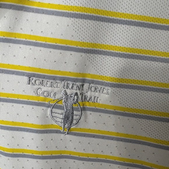 Nike White and Yellow Striped Polo Shirt Robert Trent Jones Golf Trail - Picture 2 of 8